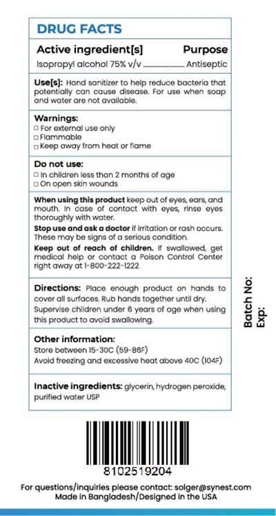 118 mL Label Back (Solger Hand Sanitizer 4oz Back)